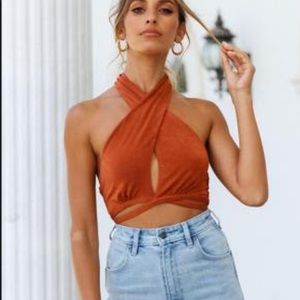 Selling NWT Hello Molly Orange Cropped top